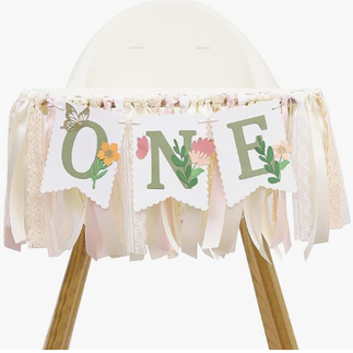 Garden 'One' High Chair Garland for First Birthday Party