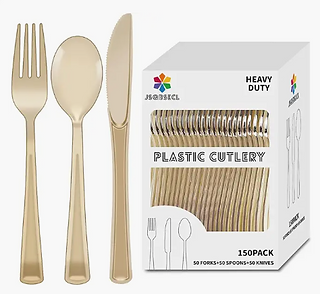 Beige Plastic Silverware for Bear Birthday Party