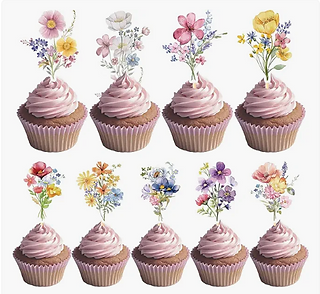 Wildflower Cupcake Toppers for Birthday Party