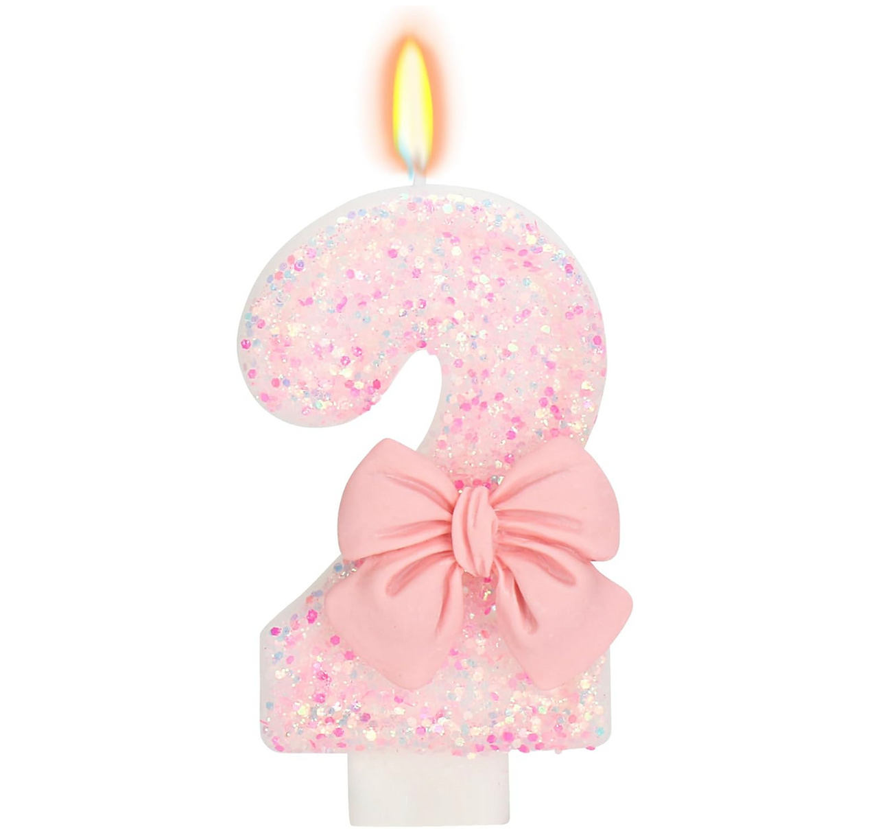 Number 2 Pink Bow Birthday Candle for Tutu Cute Ballerina Birthday Party