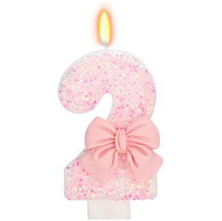 Number 2 Pink Bow Birthday Candle for Tutu Cute Ballerina Birthday Party
