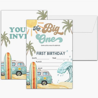 The Big One Surfer First Birthday Party Invitations