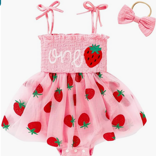 Baby Toddler Strawberry Outfit for First Birthday