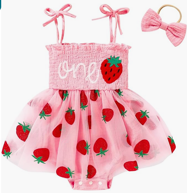 Baby Toddler Strawberry Outfit for First Birthday