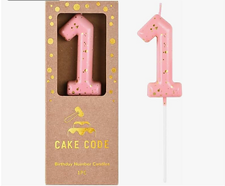 Pink '1' Birthday Candle with Gold Specs
