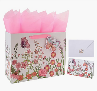 Butterfly Gift Bag With Tissue Paper and Birthday Card