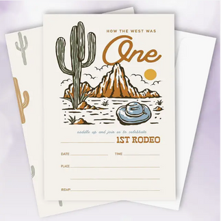 'Now the west was One' Cowboy First Rodeo Birthday Party Invitation
