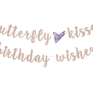 Butterfly Kisses and Birthday Wishes Banner Decoration