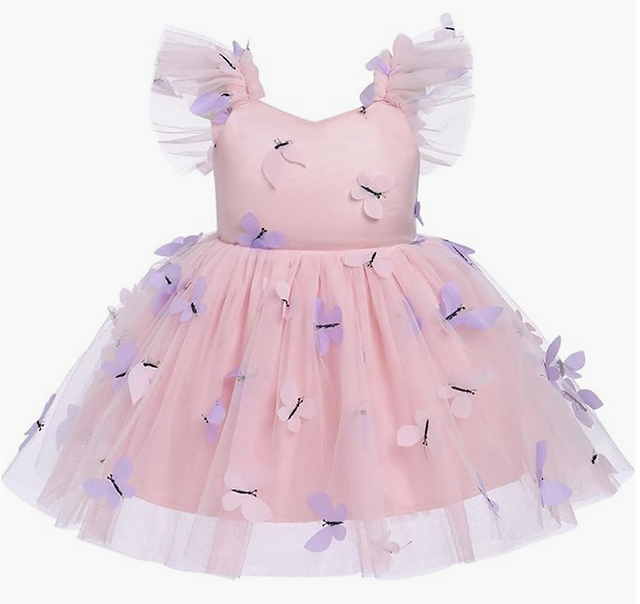 Pink Butterfly Ruffle Dress For Baby & Toddler