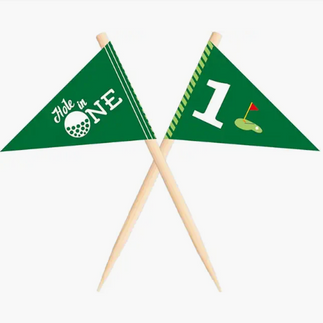 Green Golf Flag Cupcake Toppers for Birthday Party