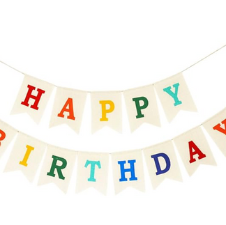 Burlap Happy Birthday Colorful Banner