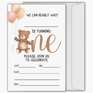 'We can bearly wait _ is turning one' Bear Birthday Party Invitation