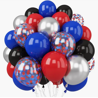 Blue Silver Black Red Balloons for Superhero Themed Birthday Party
