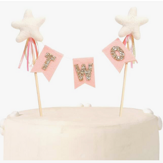 Two Pink Glitter Star Cake Topper for Tutu Cute Ballerina Birthday Party