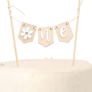 Wooden Daisy 'One' Hanging Cake Topper