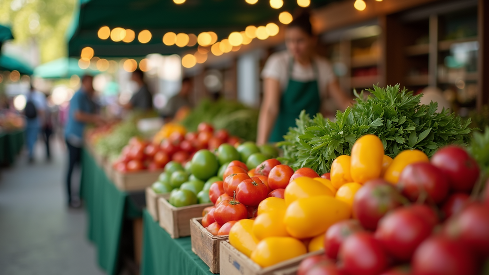 Eye-level view of a local farmer's market showcasing fresh produce