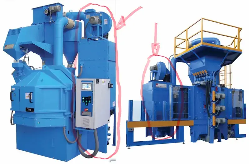Blaster filter house layouts in different equipment configuration.