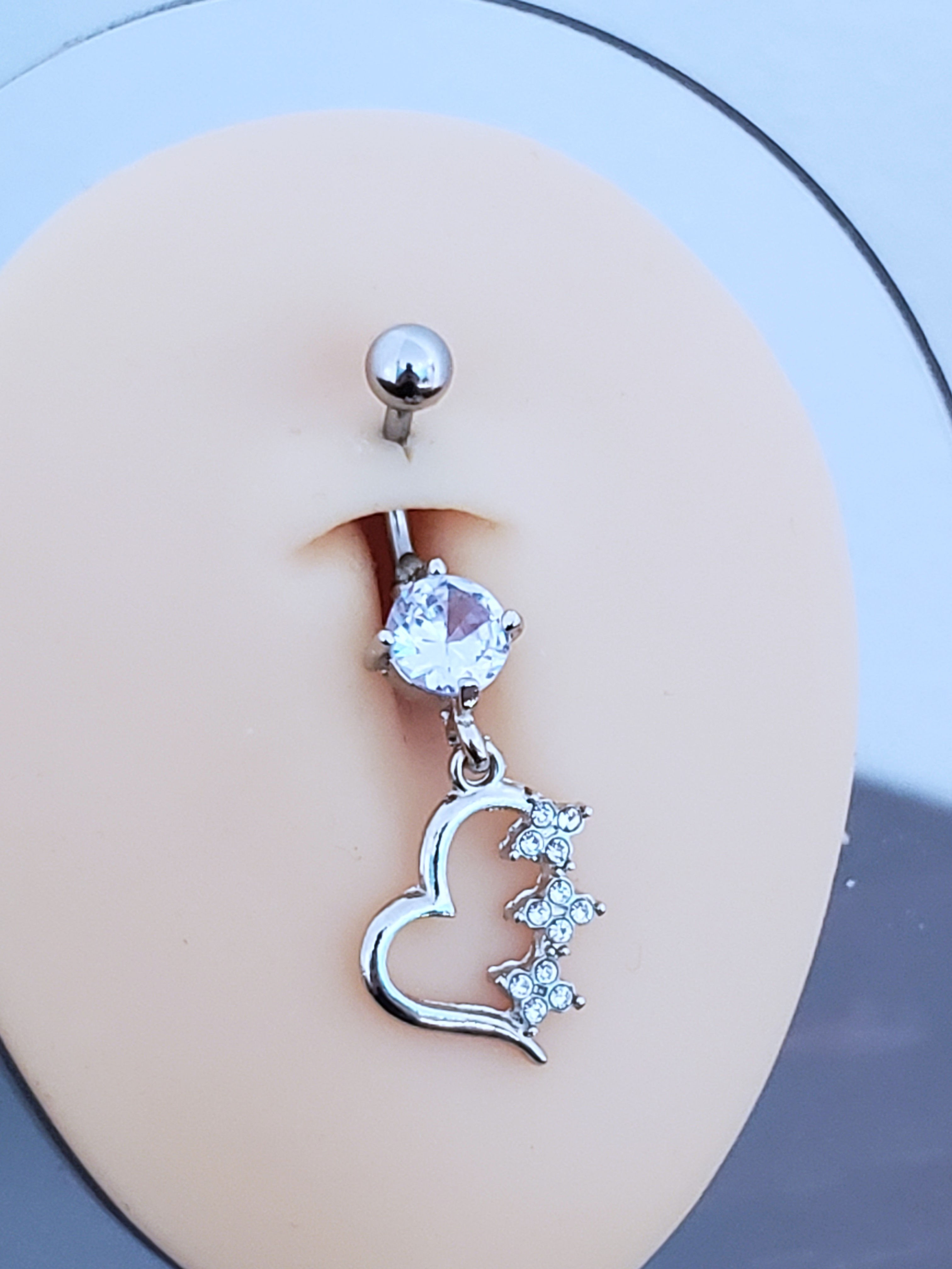 CZ Tilted Heart Belly Button Ring