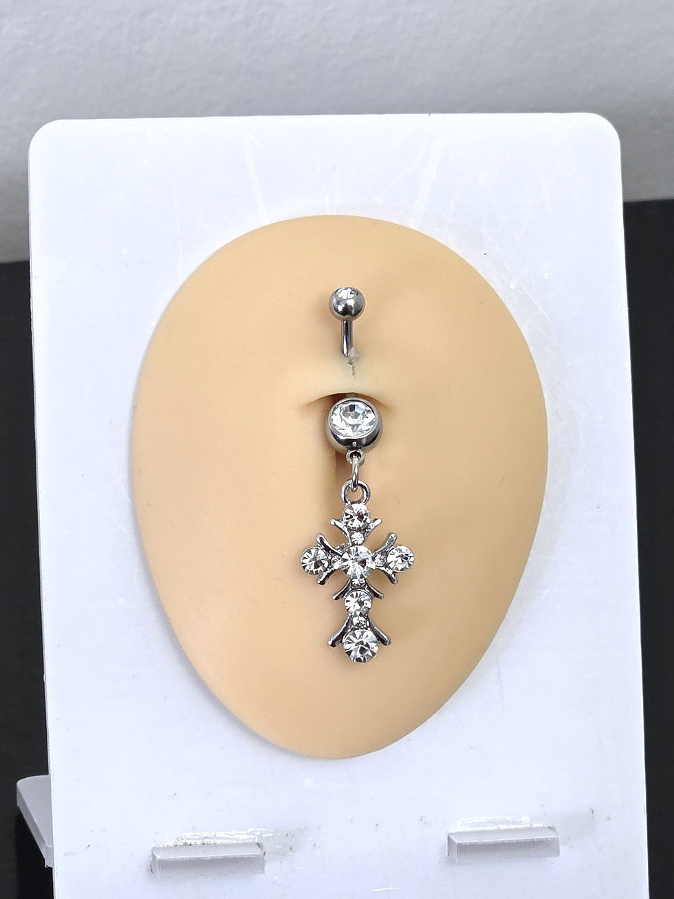 Elegant Silver Cross Belly Button Ring