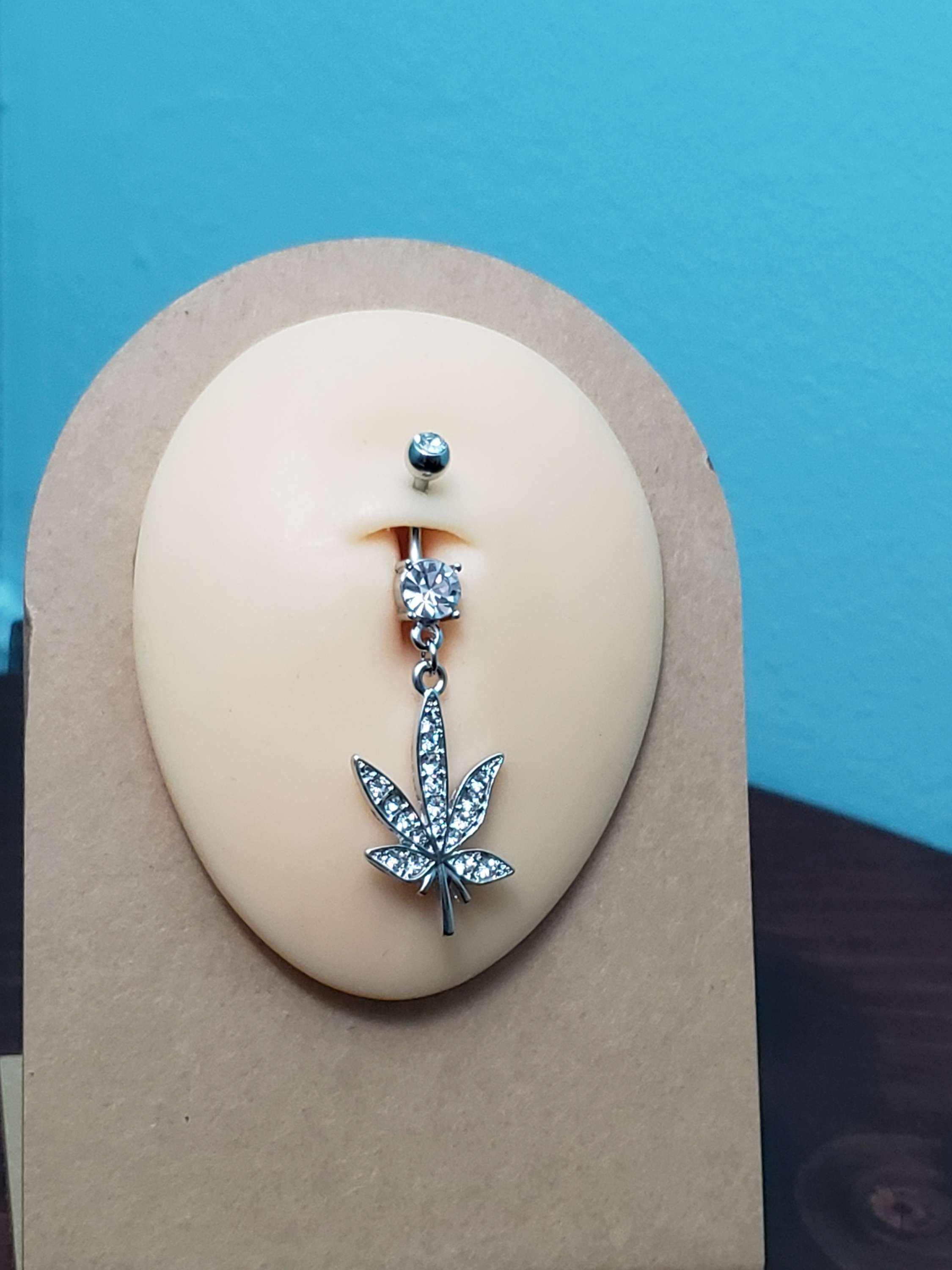 CZ Pot Leaf Belly Button Ring