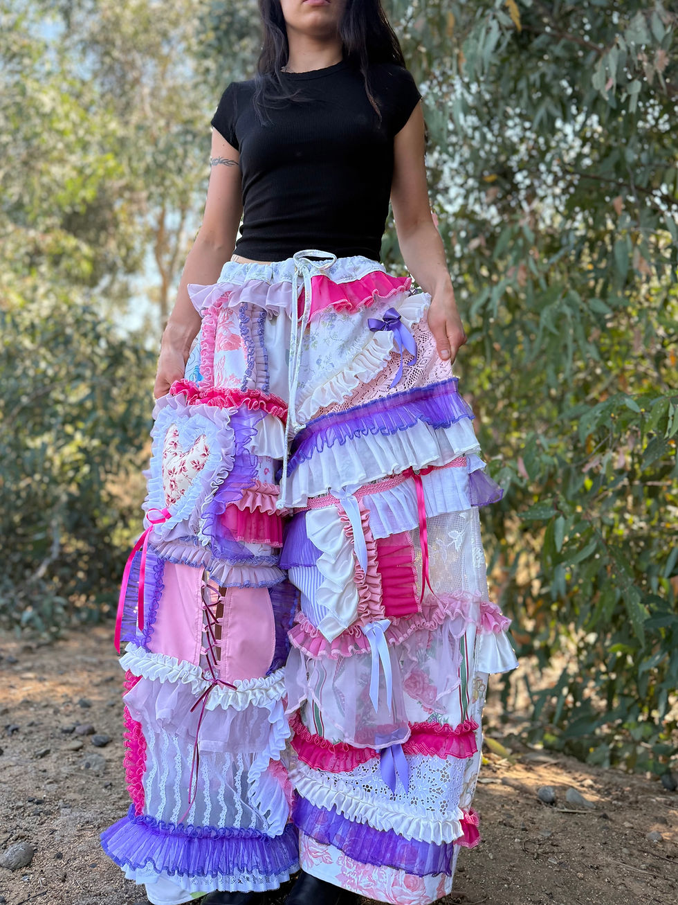 Thumbnail: Adjustable Waist Recycled Ruffle Pants🩷S-3/4XL💜