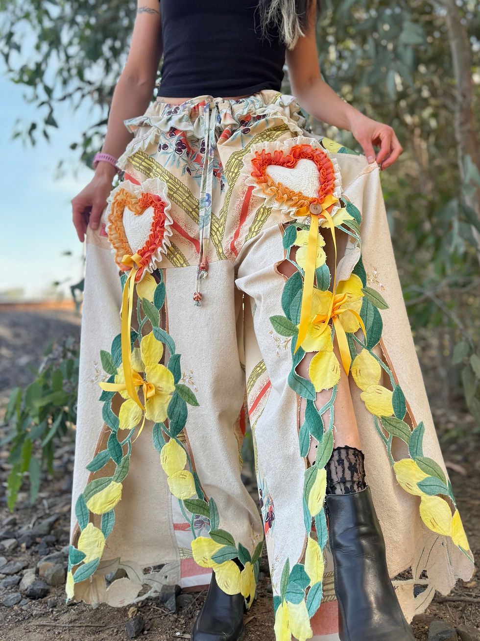 Miniaturbild: Recycled pants/S-3/4XL/one of one/ adjustable waist 🫒🍋🧡