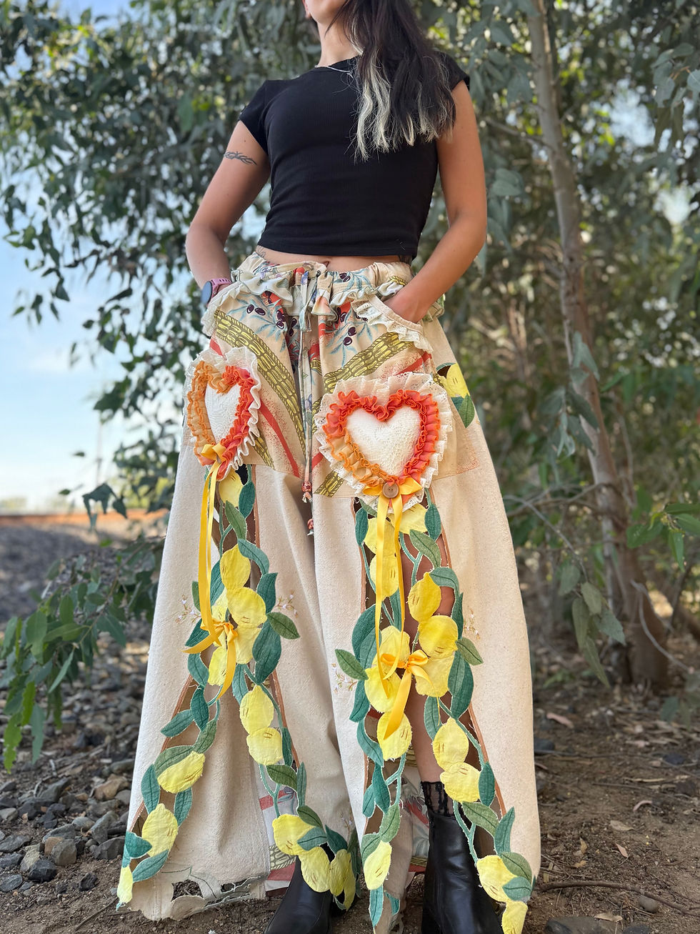Miniature : Recycled pants/S-3/4XL/one of one/ adjustable waist 🫒🍋🧡