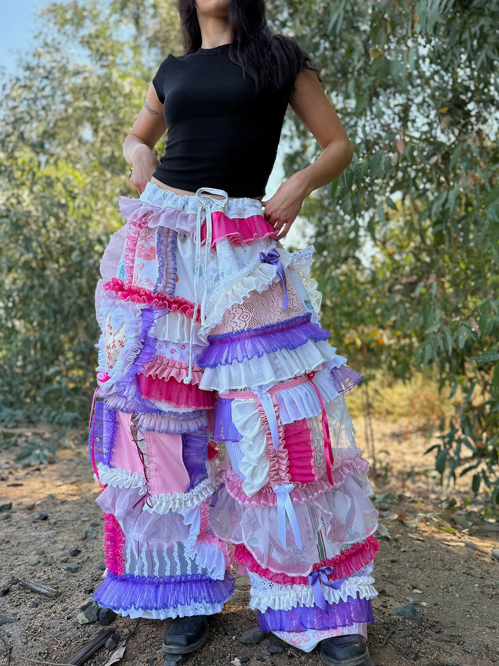 الصورة المصغرة: Adjustable Waist Recycled Ruffle Pants🩷S-3/4XL💜