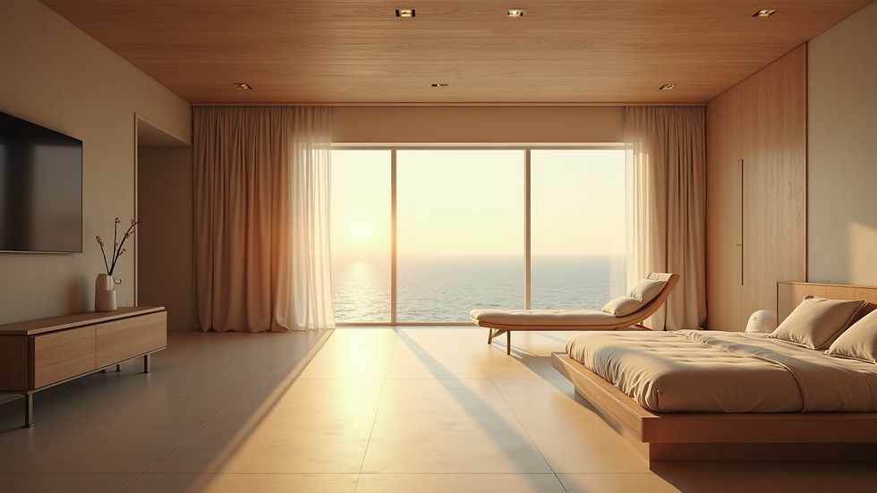 Vue rapprochée d'une chambre apaisante avec lumière tamisée
