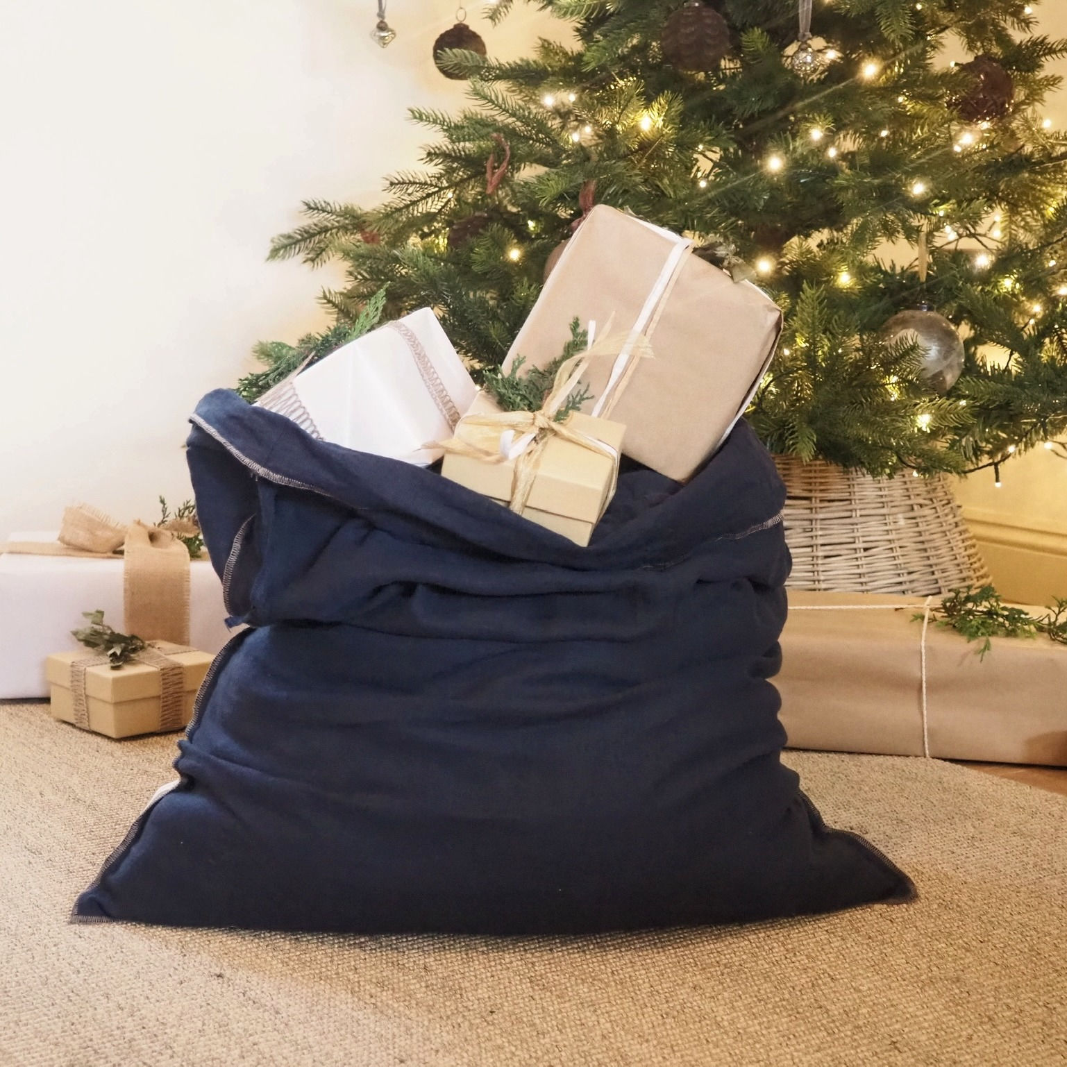100% Linen Christmas Sack - Navy