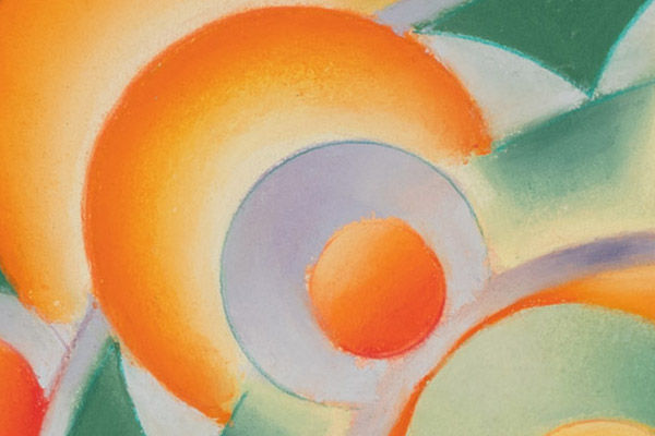 Close up detail of pastel mandala image by fine artist, Krishna Ralph Hilton.