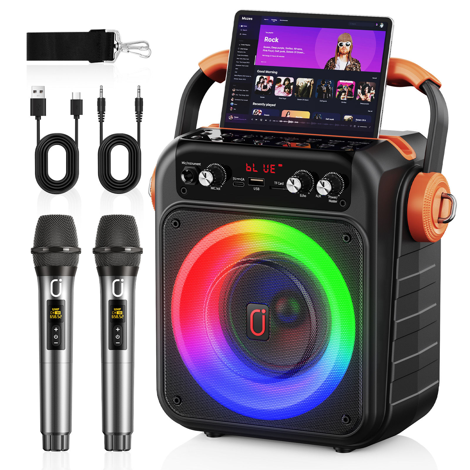 Máquina de Karaokê Bluetooth com 2 Microfones Sem Fio