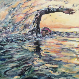 Brighton and Hove, Sussex art gallery, Sea swimming under water oil painting 