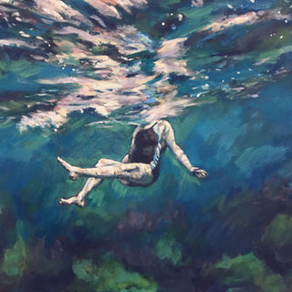 Brighton and Hove, Sussex art gallery, Sea swimming under water oil painting 