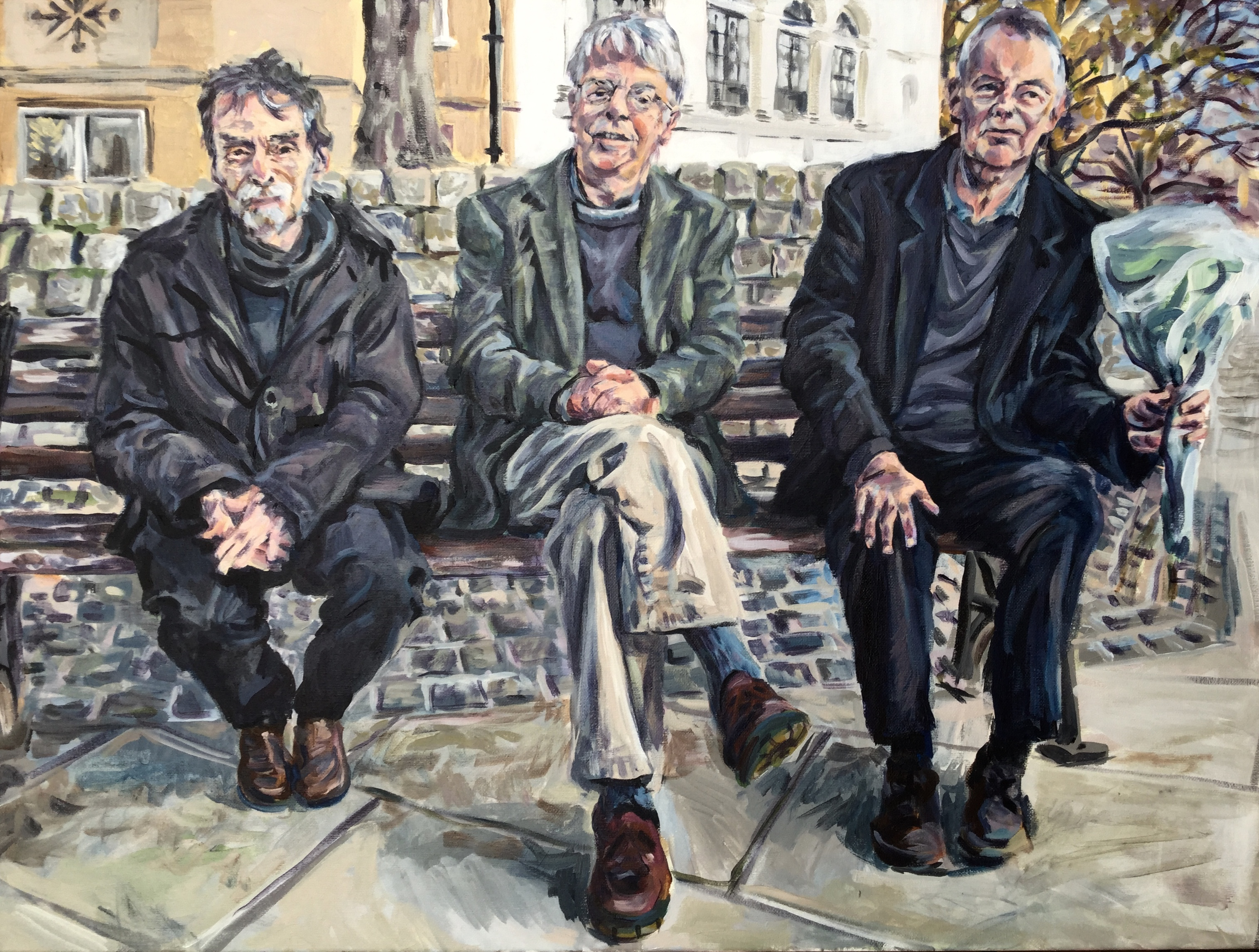 Three men on a bench in Richmond