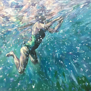 Brighton and Hove, Sussex art gallery, Sea swimming under water oil painting 