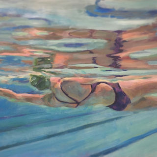 Brighton and Hove, Sussex art gallery, Sea swimming under water oil painting 