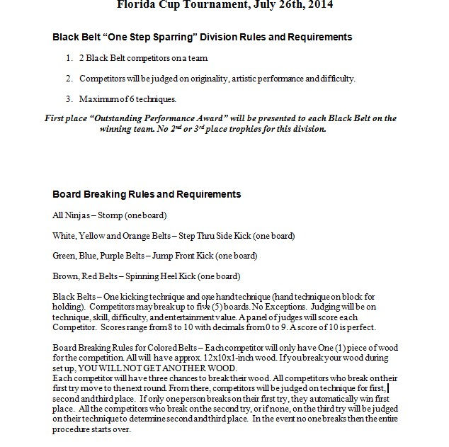 One Step Sparring & Board Breaking Rules taekwondo