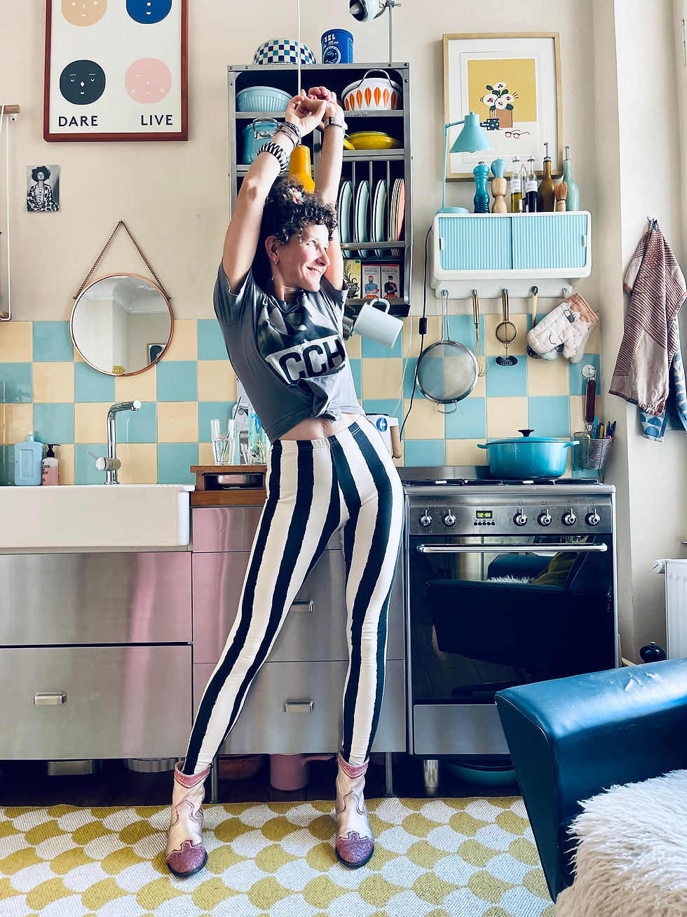 Miniaturbild: Leggings " DISCO STRIPES "creme schwarz aus Baumwolljersey