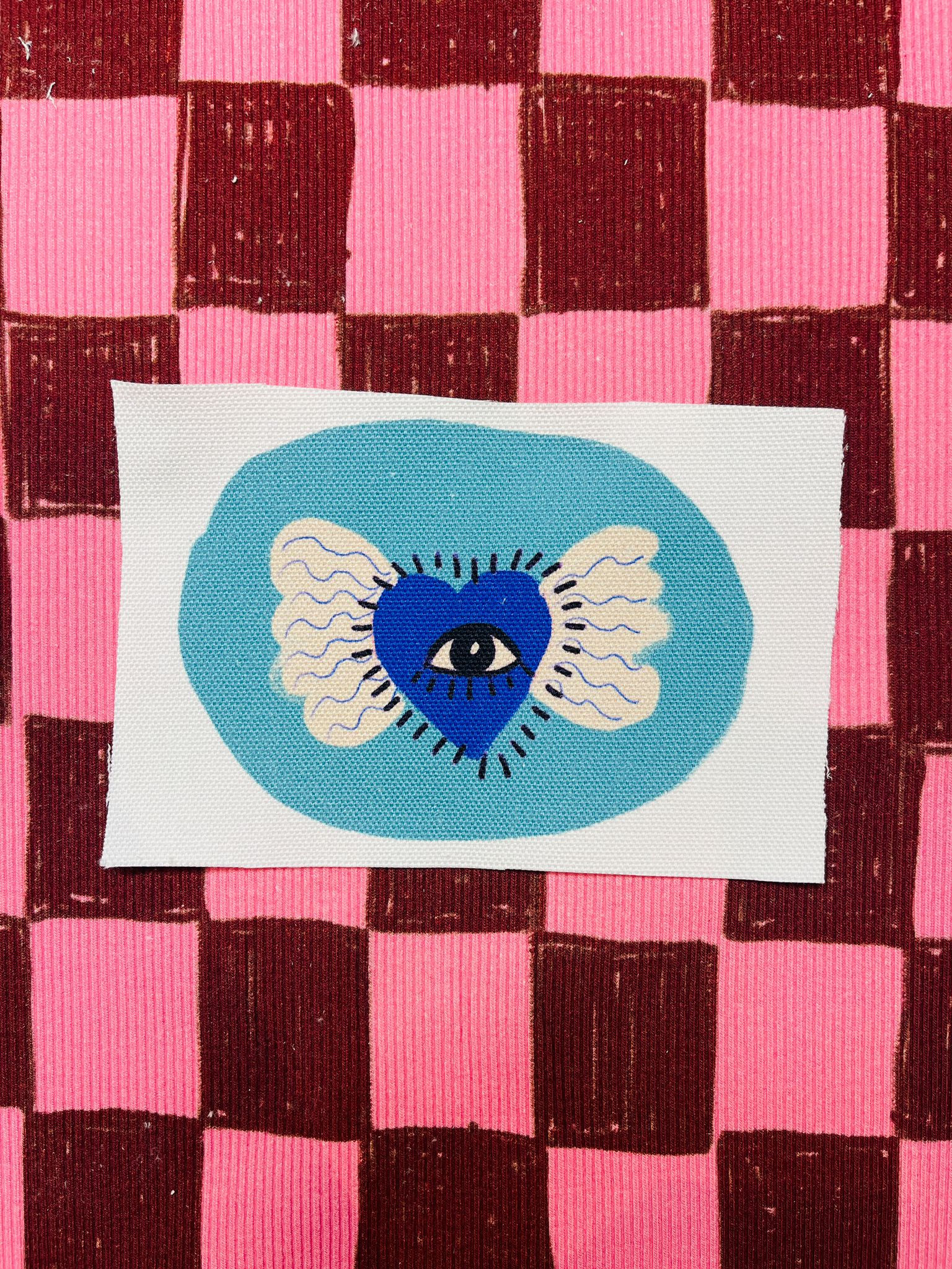 !CANVAS PATCH "BUTTERFLY EYES" blau Aufnäher Upcycling mit Bügelfoli