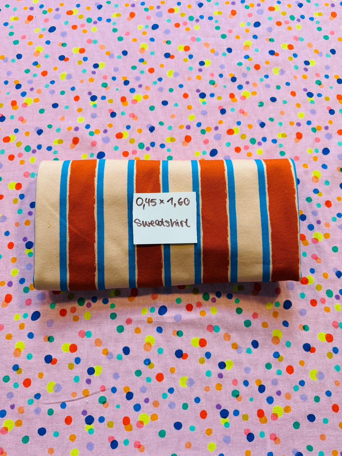 Stoffrest 0.45m x 1.60m Sweatshirt STRIPES braun creme blau