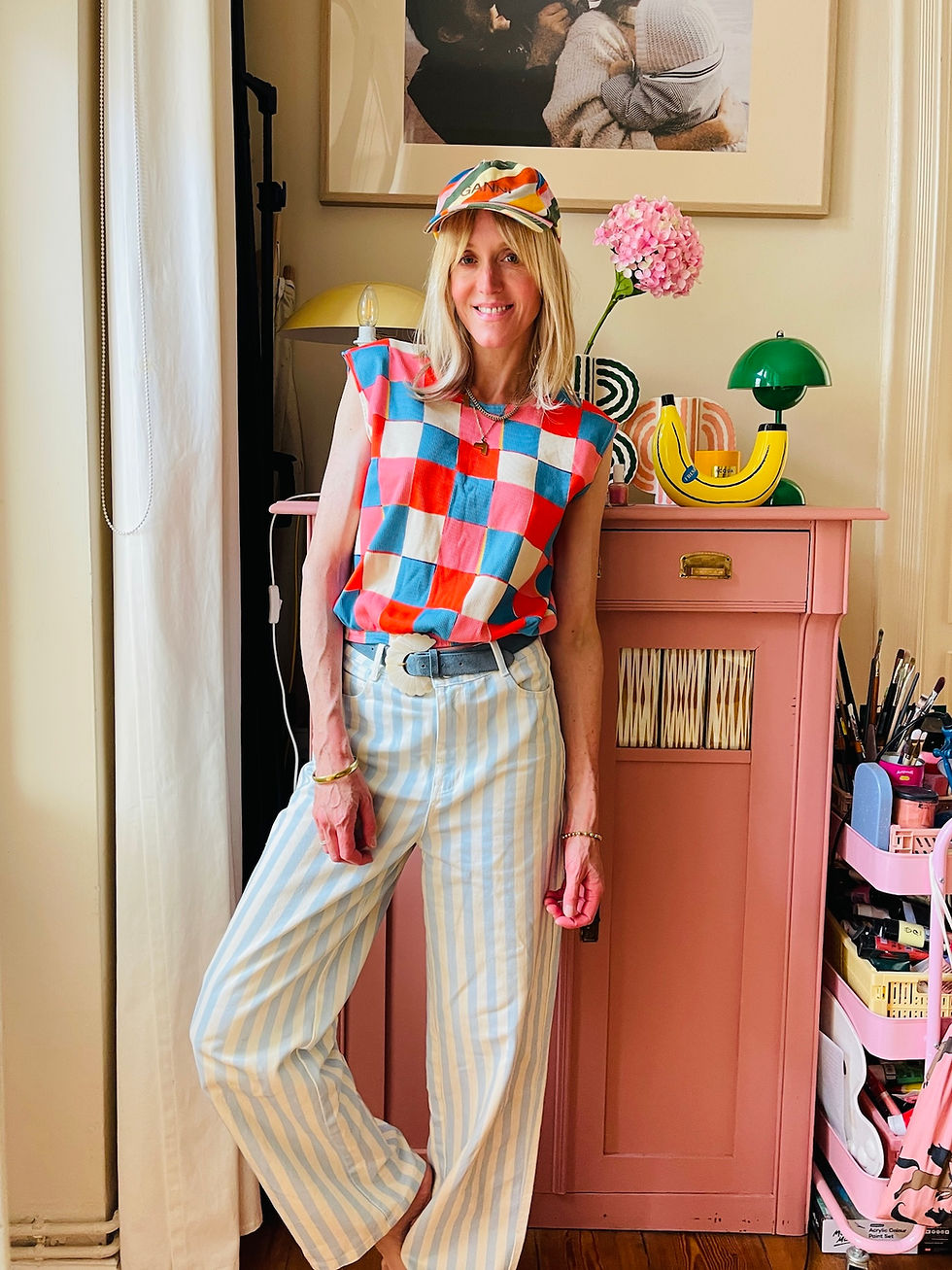 Miniaturbild: Shirt Sally aus Rippjersey „KARO COLOUR" hellblau rosa rot