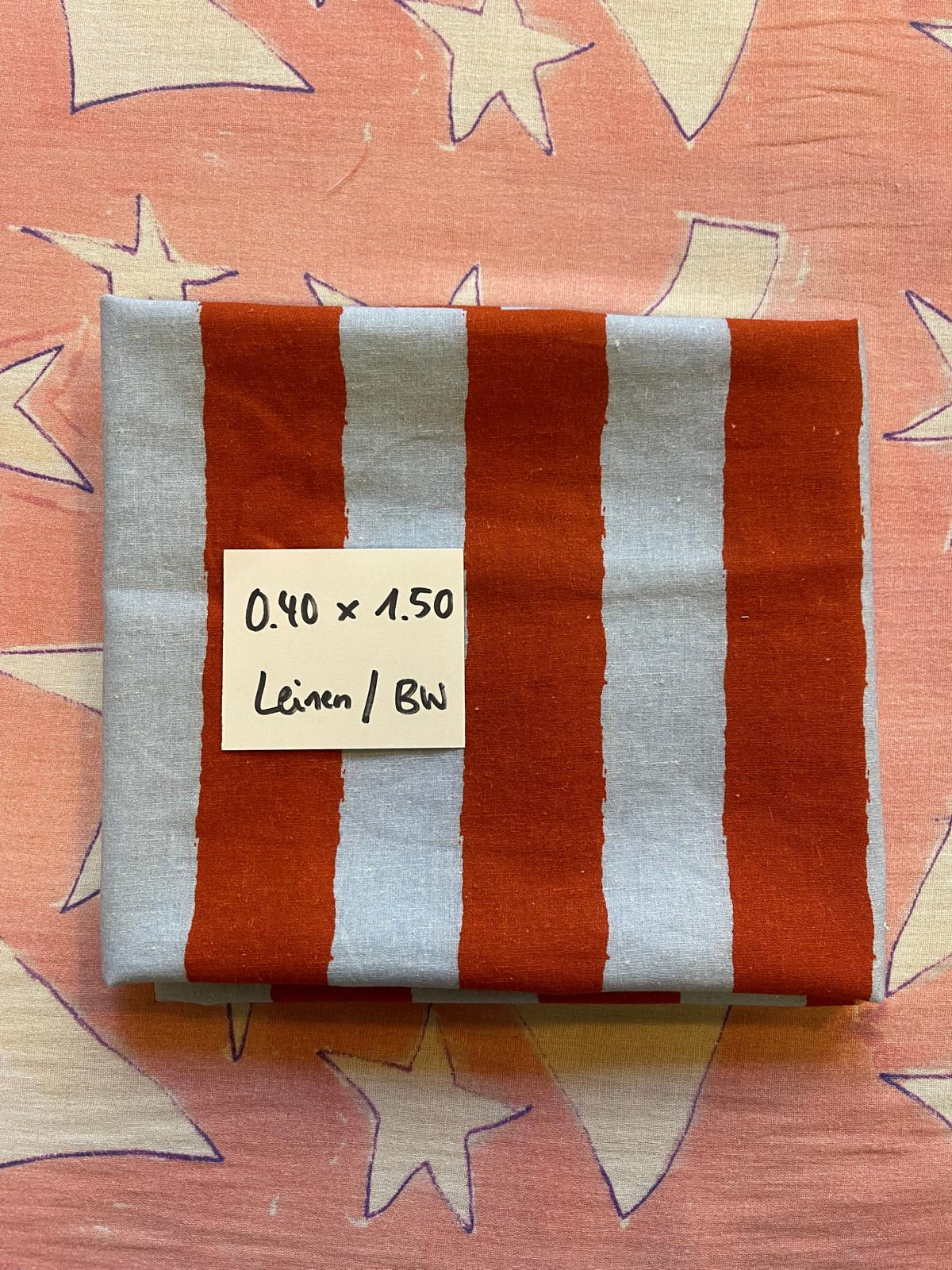 Stoffrest 0.40m x 1.50m Leinen Baumwolle DISCO STRIPES blau braun