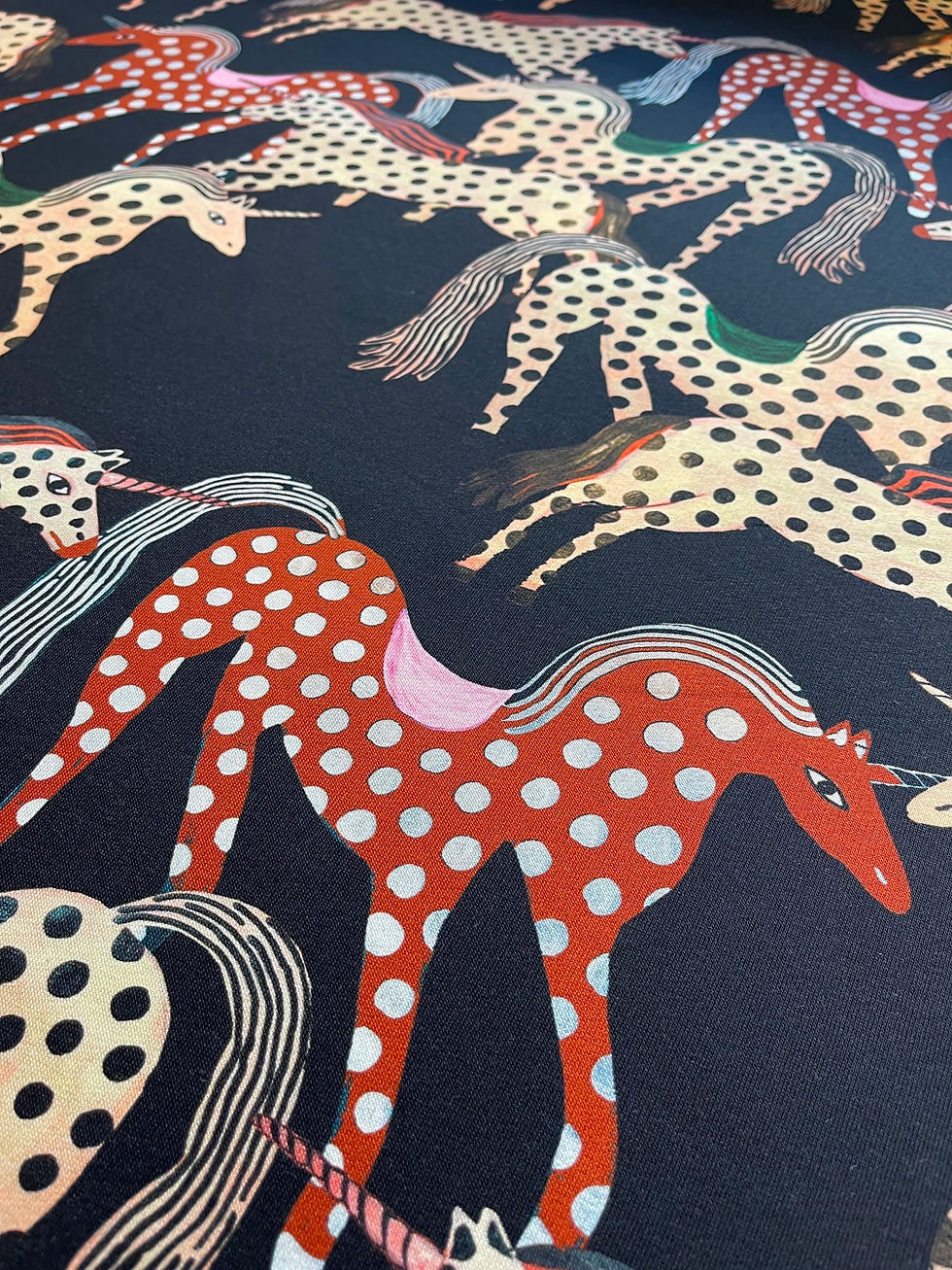 Miniaturbild: Meterware Sweatshirt extra breit "MORE UNICORNS"black