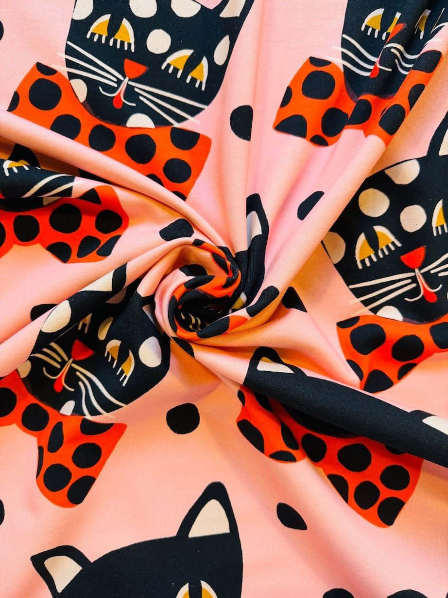 Miniaturbild: Meterware Sweatshirt extra breit "DOTTI THE CAT" rosa