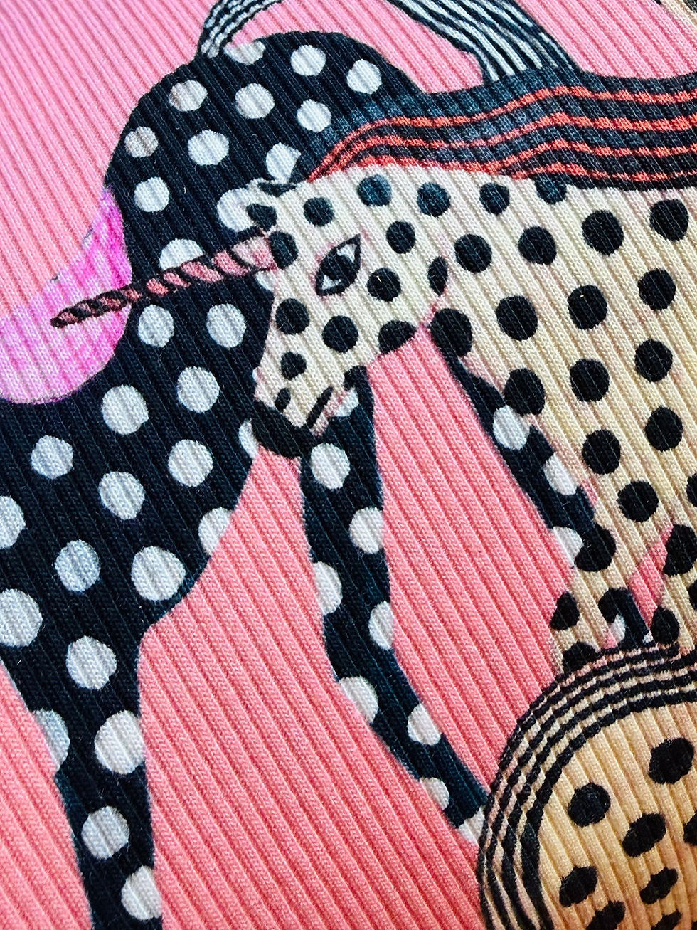 Miniaturbild: Meterware Rippjersey „MORE UNICORNS" rosa