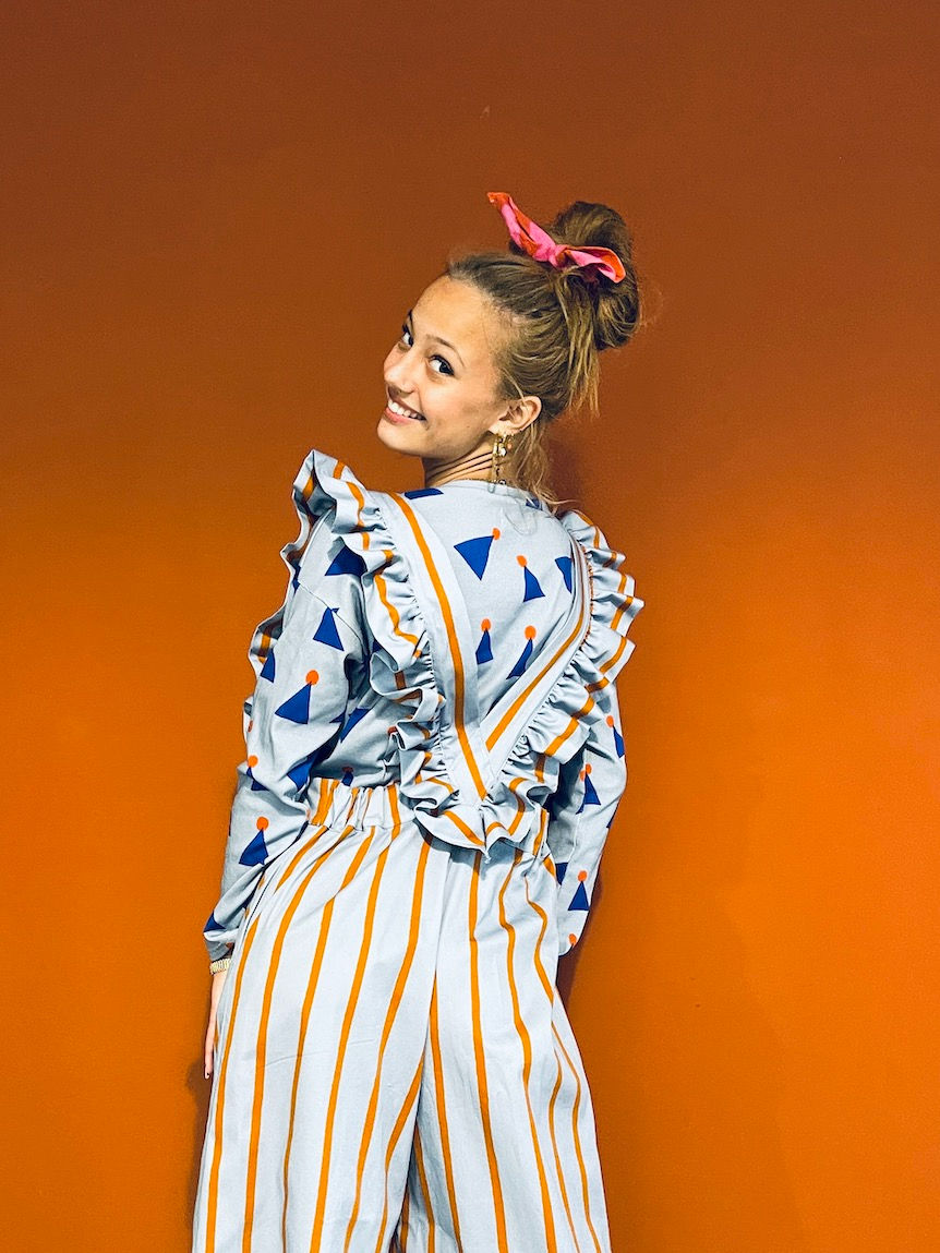 Miniaturbild: SALE 40! Gr 34-38 Hosenanzug Helena mit Rüschen "HAPPY STRIPES" graublau braun