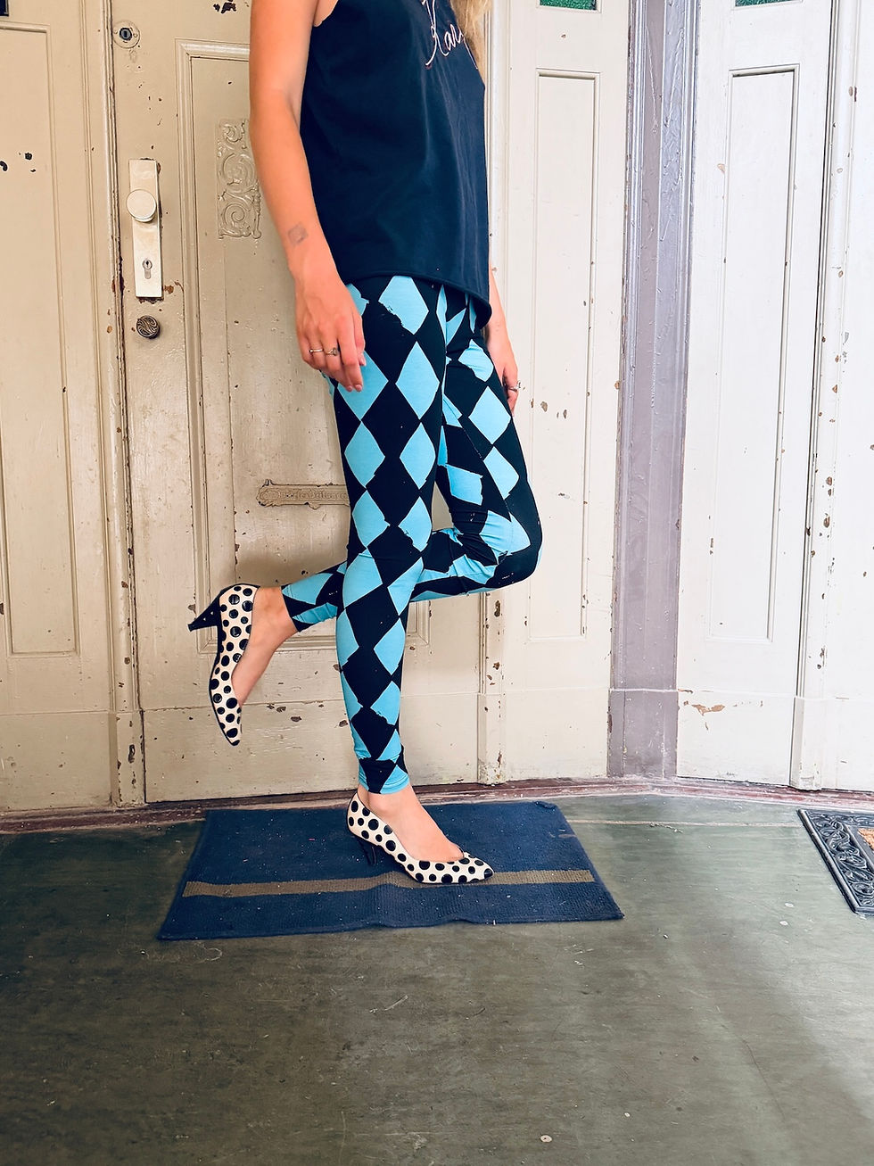 Miniaturbild: Leggings "HARLEKIN" taubenblau schwarz