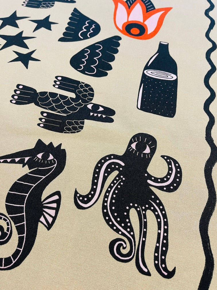 Miniaturbild: !Canvas Patches Panerl "MAGIC CREATURES" schwarz bunt Upcycling