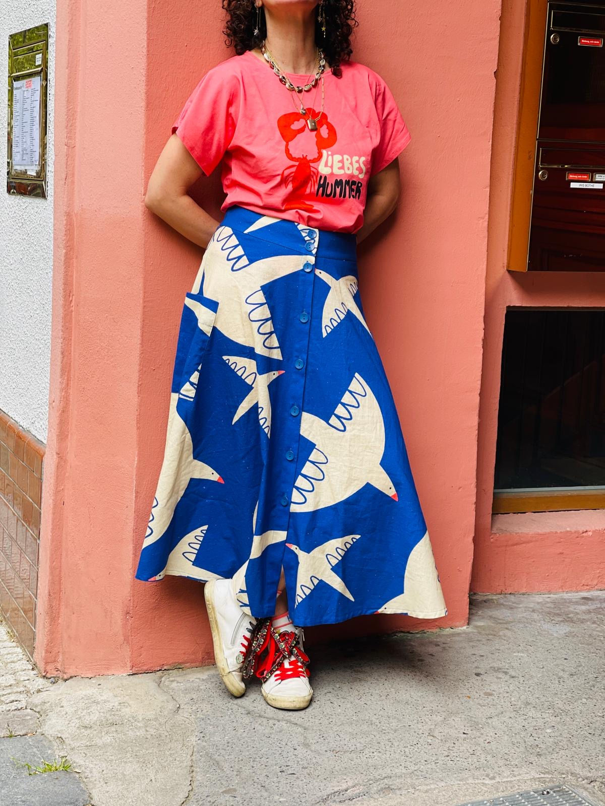 Rock Betty mit Knopfleiste "FLY HIGH" blau creme